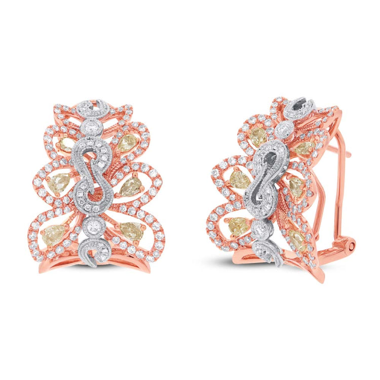 1.64ct 18k Three-tone Gold White & Fancy Color Diamond Earring 1.64ct 18k Three-tone Gold White & Fancy Color Diamond Earring