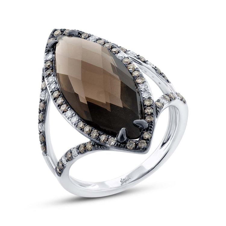 0.53ct White & Champagne Diamond & 5.94ct Smokey Topaz 14k White Gold Ring 0.53ct White & Champagne Diamond & 5.94ct Smokey Topaz 14k White Gold Ring