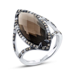 0.53ct White & Champagne Diamond & 5.94ct Smokey Topaz 14k White Gold Ring 0.53ct White & Champagne Diamond & 5.94ct Smokey Topaz 14k White Gold Ring