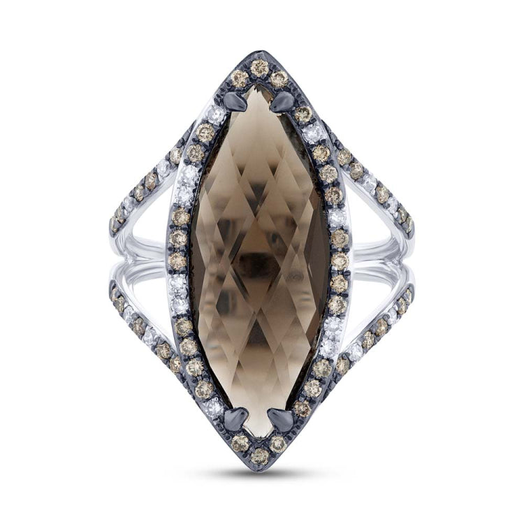 0.53ct White & Champagne Diamond & 5.94ct Smokey Topaz 14k White Gold Ring 0.53ct White & Champagne Diamond & 5.94ct Smokey Topaz 14k White Gold Ring