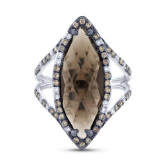 0.53ct White & Champagne Diamond & 5.94ct Smokey Topaz 14k White Gold Ring 0.53ct White & Champagne Diamond & 5.94ct Smokey Topaz 14k White Gold Ring
