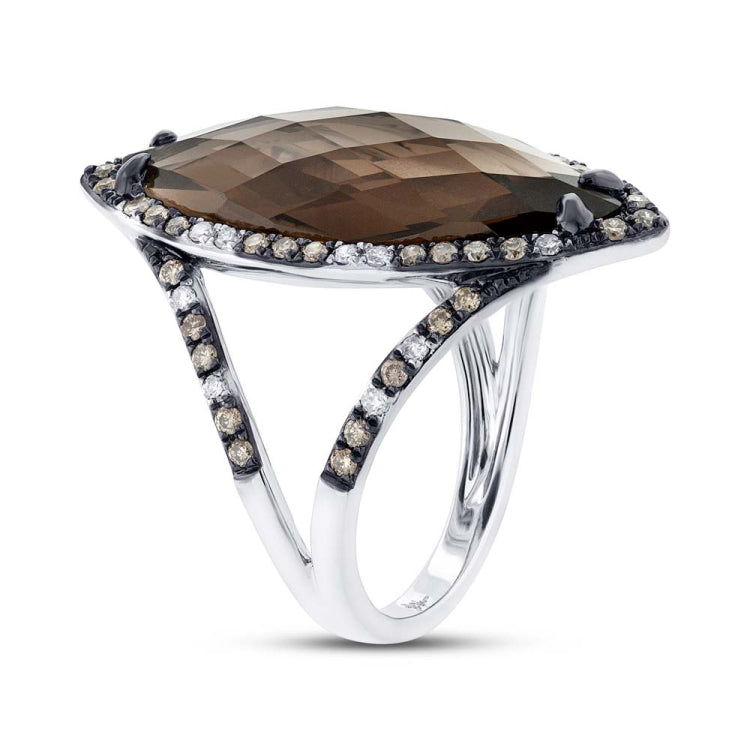 0.53ct White & Champagne Diamond & 5.94ct Smokey Topaz 14k White Gold Ring 0.53ct White & Champagne Diamond & 5.94ct Smokey Topaz 14k White Gold Ring