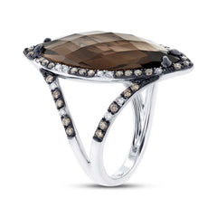 0.53ct White & Champagne Diamond & 5.94ct Smokey Topaz 14k White Gold Ring 0.53ct White & Champagne Diamond & 5.94ct Smokey Topaz 14k White Gold Ring