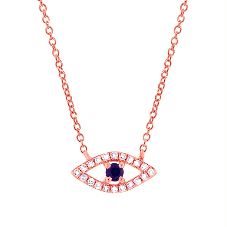 0.09ct Diamond & 0.08ct Blue Sapphire 14k Rose Gold Eye Necklace 0.09ct Diamond & 0.08ct Blue Sapphire 14k Rose Gold Eye Necklace