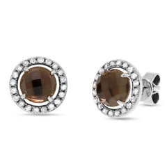 0.21ct Diamond & 1.65ct Smokey Topaz 14k White Gold Earring 0.21ct Diamond & 1.65ct Smokey Topaz 14k White Gold Earring