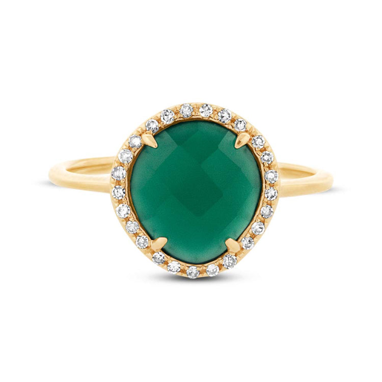 0.13ct Diamond & 1.95ct Green Agate 14k Yellow Gold Ring 0.13ct Diamond & 1.95ct Green Agate 14k Yellow Gold Ring