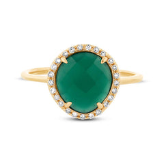 0.13ct Diamond & 1.95ct Green Agate 14k Yellow Gold Ring 0.13ct Diamond & 1.95ct Green Agate 14k Yellow Gold Ring