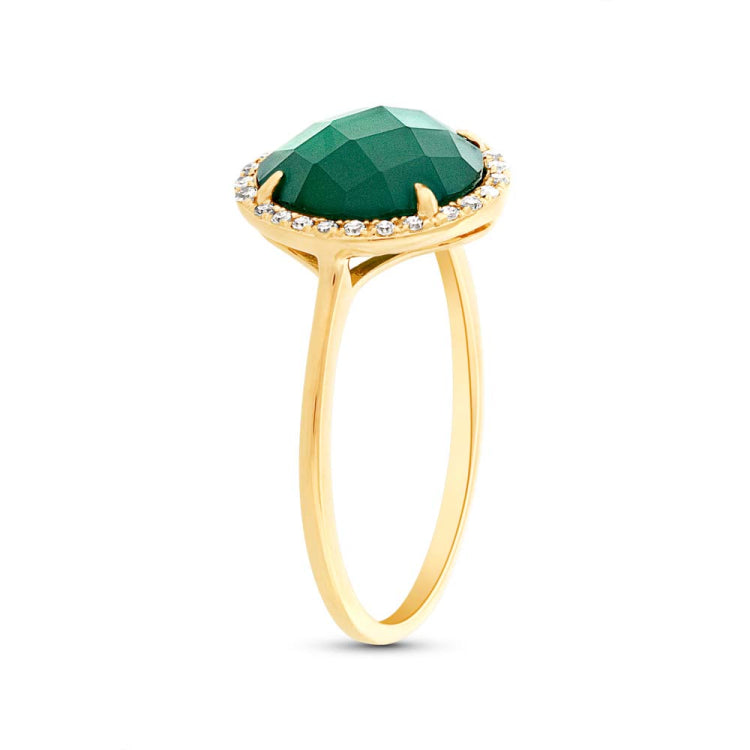 0.13ct Diamond & 1.95ct Green Agate 14k Yellow Gold Ring 0.13ct Diamond & 1.95ct Green Agate 14k Yellow Gold Ring
