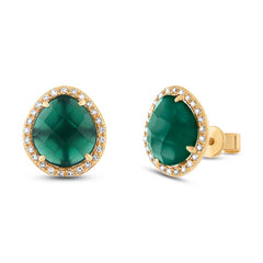 0.15ct Diamond & 2.65ct Green Agate 14k Yellow Gold Earring 0.15ct Diamond & 2.65ct Green Agate 14k Yellow Gold Earring