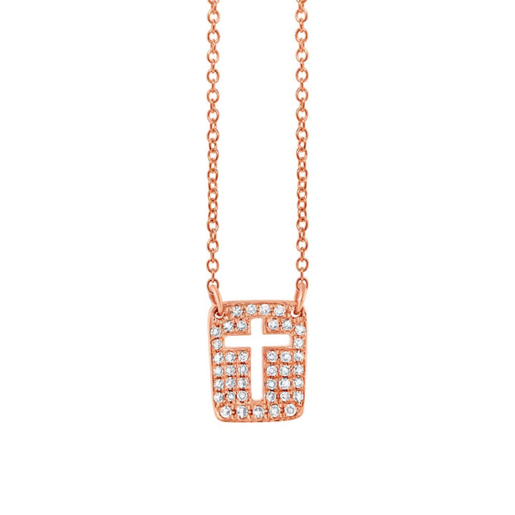 0.13ct 14k Rose Gold Diamond Cross Necklace 0.13ct 14k Rose Gold Diamond Cross Necklace