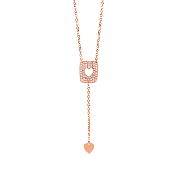 0.13ct 14k Rose Gold Diamond Heart Lariat Necklace 0.13ct 14k Rose Gold Diamond Heart Lariat Necklace