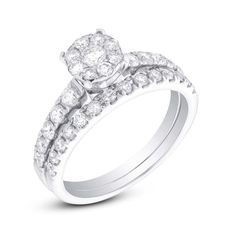 1.03ct 14k White Gold Diamond Cluster Wedding Set 1.03ct 14k White Gold Diamond Cluster Wedding Set