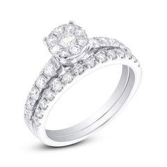 1.03ct 14k White Gold Diamond Cluster Wedding Set 1.03ct 14k White Gold Diamond Cluster Wedding Set