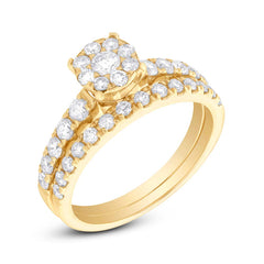 1.03ct 14k Yellow Gold Diamond Cluster Wedding Set 1.03ct 14k Yellow Gold Diamond Cluster Wedding Set