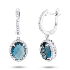 0.36ct Diamond & 5.60ct London Blue Topaz 14k White Gold Earring 0.36ct Diamond & 5.60ct London Blue Topaz 14k White Gold Earring