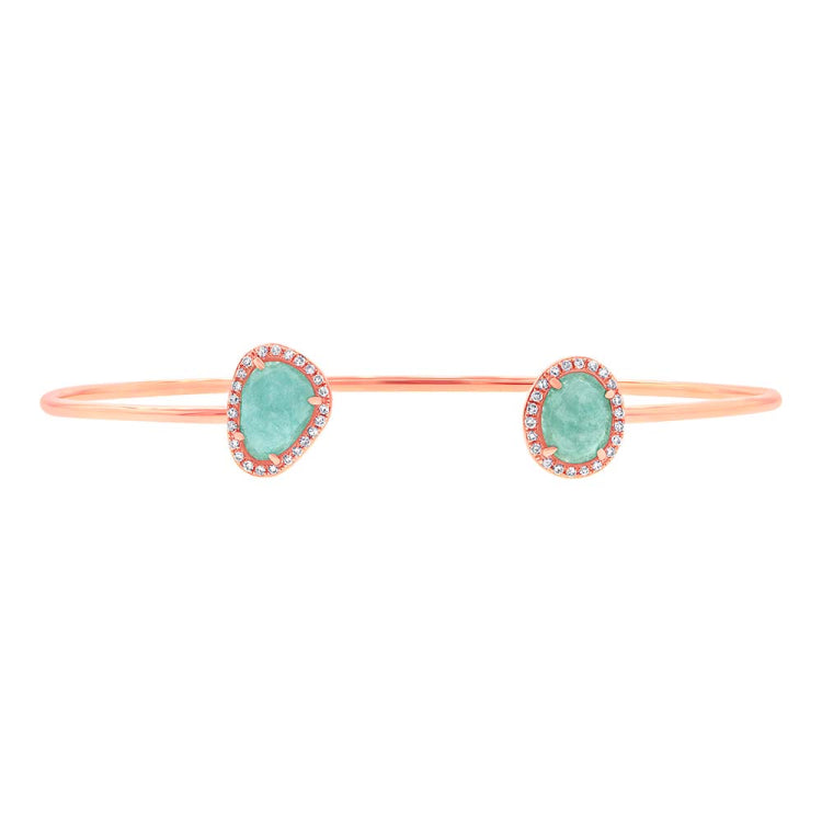 0.14ct Diamond & 1.70ct Amazonite 14k Rose Gold Bangle 0.14ct Diamond & 1.70ct Amazonite 14k Rose Gold Bangle