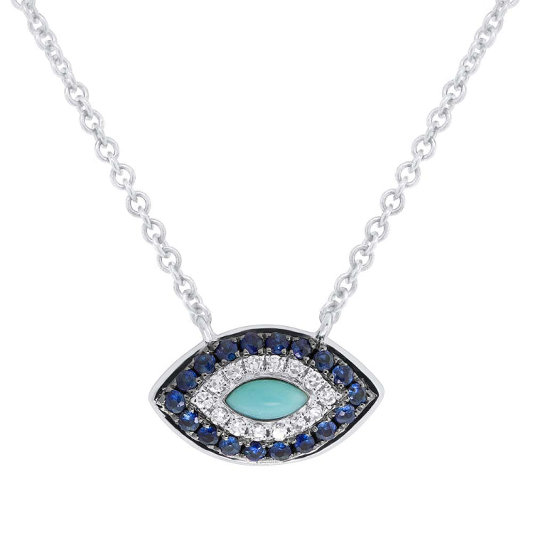 0.05ct Diamond & 0.20ct Blue Sapphire & Composite Turquoise 14k White Gold Necklace 0.05ct Diamond & 0.20ct Blue Sapphire & Composite Turquoise 14k White Gold Necklace