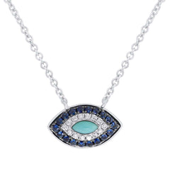0.05ct Diamond & 0.20ct Blue Sapphire & Composite Turquoise 14k White Gold Necklace 0.05ct Diamond & 0.20ct Blue Sapphire & Composite Turquoise 14k White Gold Necklace
