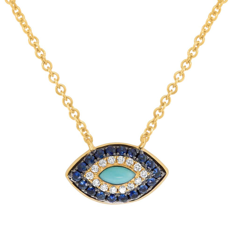 0.05ct Diamond & 0.20ct Blue Sapphire & Composite Turquoise 14k Yellow Gold Necklace 0.05ct Diamond & 0.20ct Blue Sapphire & Composite Turquoise 14k Yellow Gold Necklace