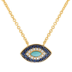 0.05ct Diamond & 0.20ct Blue Sapphire & Composite Turquoise 14k Yellow Gold Necklace 0.05ct Diamond & 0.20ct Blue Sapphire & Composite Turquoise 14k Yellow Gold Necklace