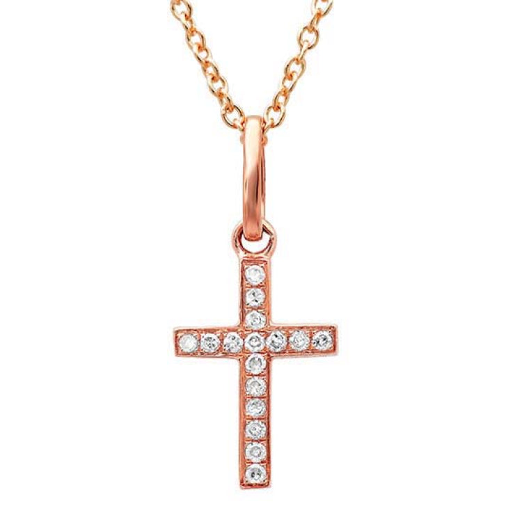 0.06ct 14k Rose Gold Diamond Cross Necklace 0.06ct 14k Rose Gold Diamond Cross Necklace