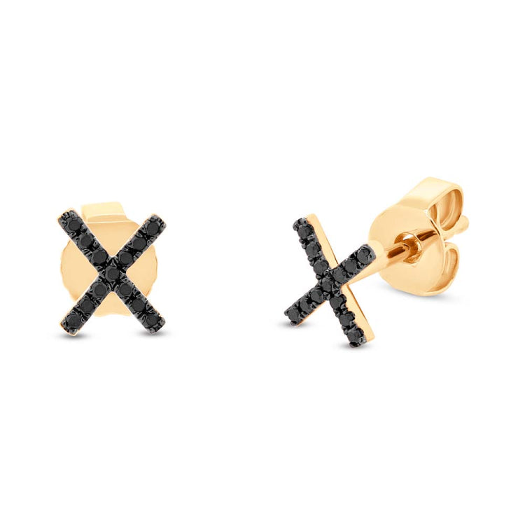 0.07ct 14k Yellow Gold Black Diamond "X" Stud Earring 0.07ct 14k Yellow Gold Black Diamond "X" Stud Earring