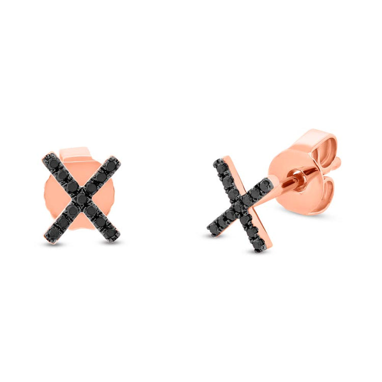 0.07ct 14k Rose Gold Black Diamond "X" Stud Earring 0.07ct 14k Rose Gold Black Diamond "X" Stud Earring