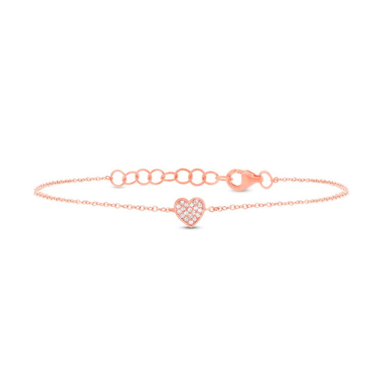 0.04ct 14k Rose Gold Diamond Pave Heart Bracelet 0.04ct 14k Rose Gold Diamond Pave Heart Bracelet