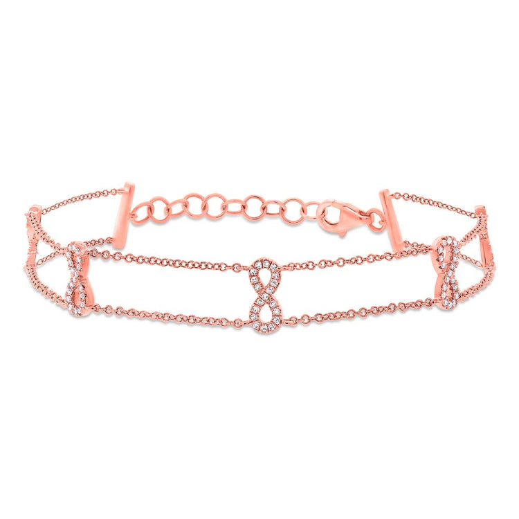 0.25ct 14k Rose Gold Diamond Ribbon Bow Bracelet 0.25ct 14k Rose Gold Diamond Ribbon Bow Bracelet