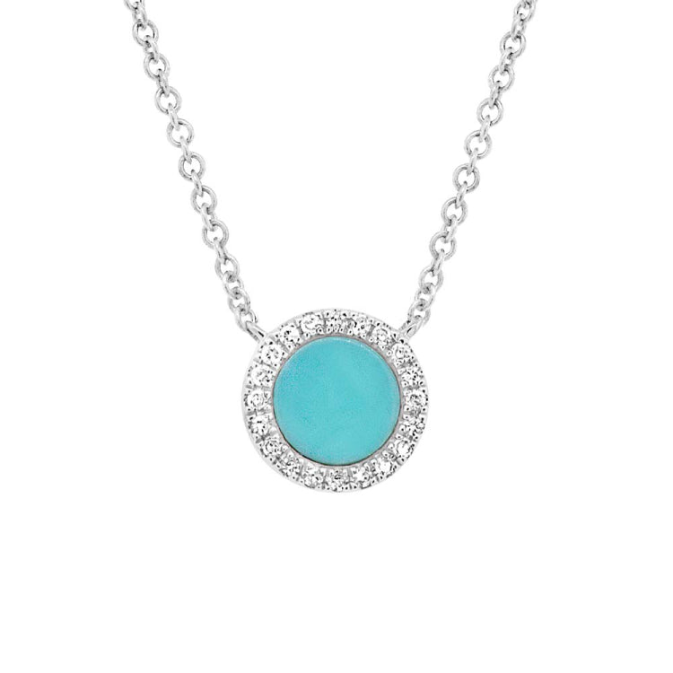 0.04ct Diamond & 0.33ct Composite Turquoise 14k White Gold Necklace 0.04ct Diamond & 0.33ct Composite Turquoise 14k White Gold Necklace