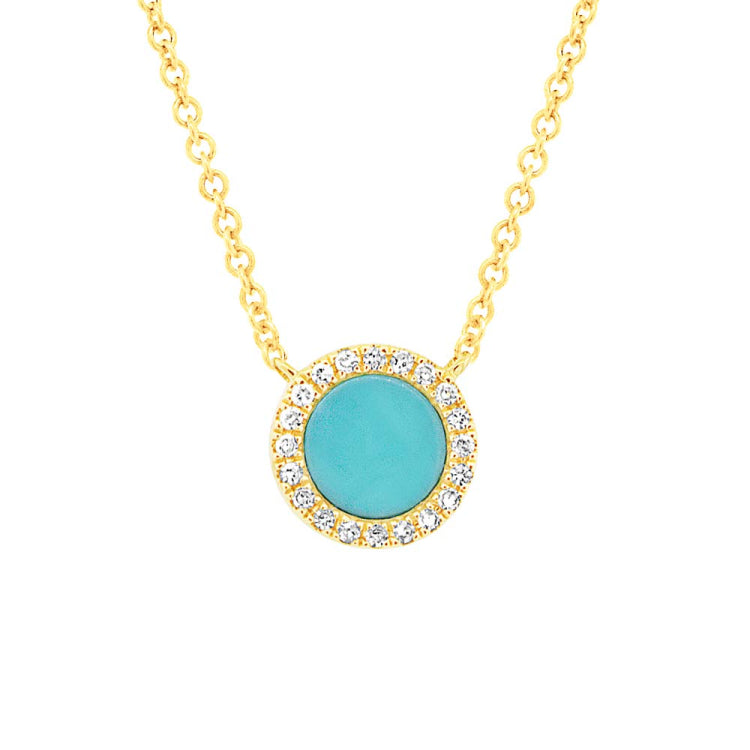 0.04ct Diamond & 0.33ct Composite Turquoise 14k Yellow Gold Necklace 0.04ct Diamond & 0.33ct Composite Turquoise 14k Yellow Gold Necklace