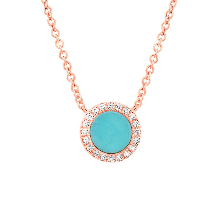 0.04ct Diamond & 0.33ct Composite Turquoise 14k Rose Gold Necklace 0.04ct Diamond & 0.33ct Composite Turquoise 14k Rose Gold Necklace