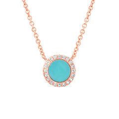 0.04ct Diamond & 0.33ct Composite Turquoise 14k Rose Gold Necklace 0.04ct Diamond & 0.33ct Composite Turquoise 14k Rose Gold Necklace