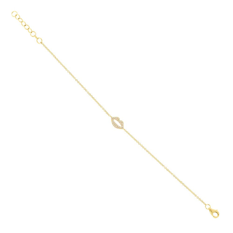 0.08ct 14k Yellow Gold Diamond Pave Lips Bracelet 0.08ct 14k Yellow Gold Diamond Pave Lips Bracelet