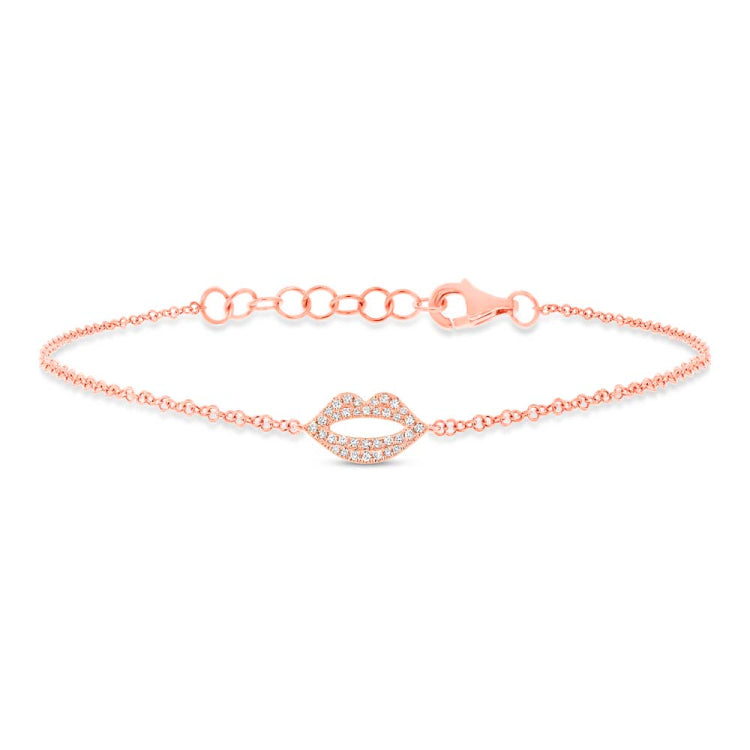 0.08ct 14k Rose Gold Diamond Pave Lips Bracelet 0.08ct 14k Rose Gold Diamond Pave Lips Bracelet