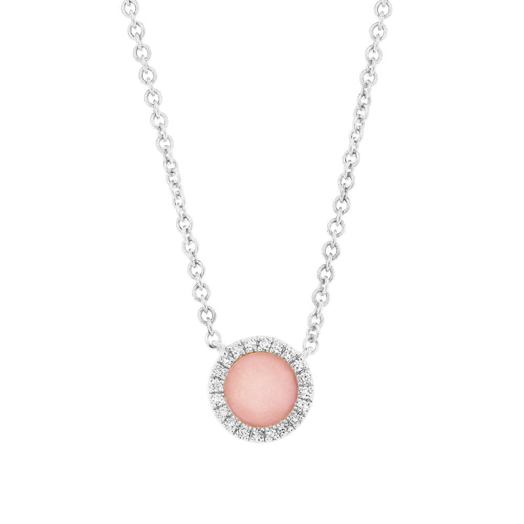 0.04ct Diamond & 0.28ct Pink Opal 14k White Gold Necklace 0.04ct Diamond & 0.28ct Pink Opal 14k White Gold Necklace