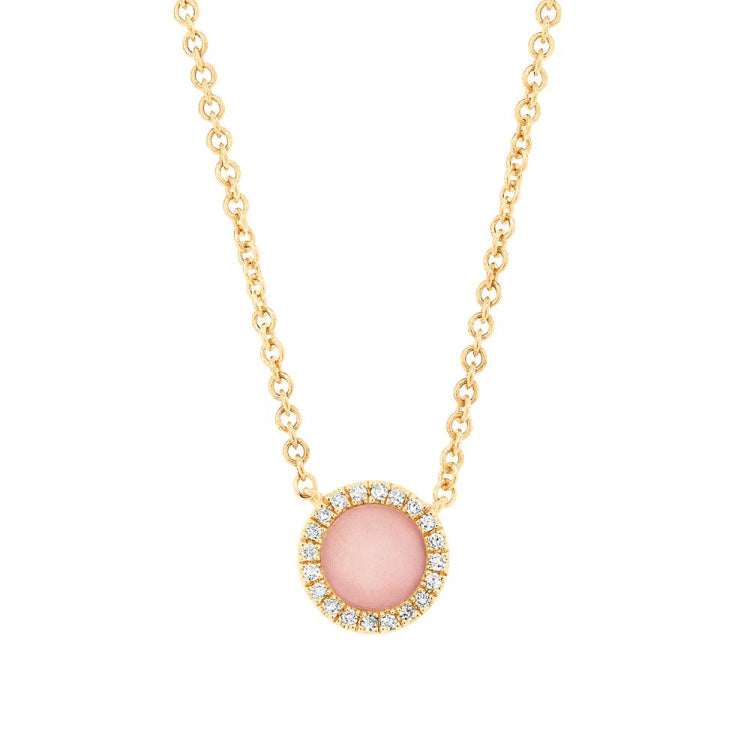 0.04ct Diamond & 0.28ct Pink Opal 14k Yellow Gold Necklace 0.04ct Diamond & 0.28ct Pink Opal 14k Yellow Gold Necklace