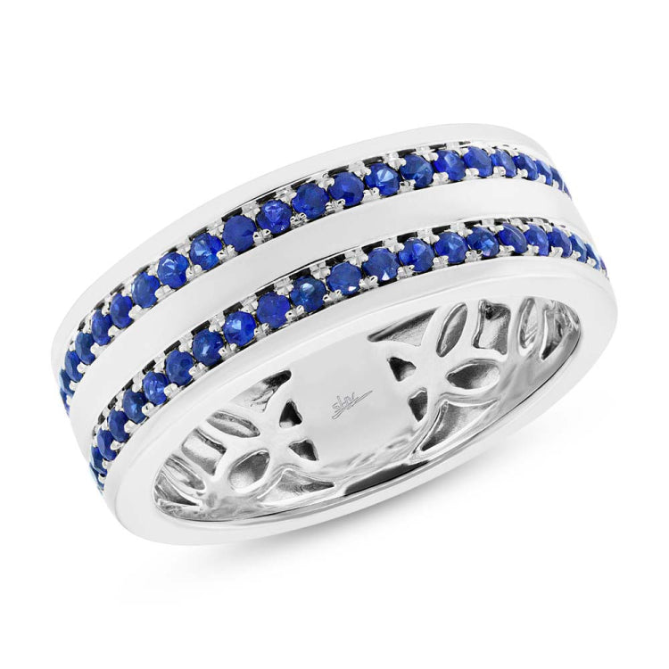 1.05ct 14k White Gold Blue Sapphire Men's Band Size 7.25 1.05ct 14k White Gold Blue Sapphire Men's Band Size 7.25