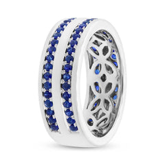 1.05ct 14k White Gold Blue Sapphire Men's Band Size 7.25 1.05ct 14k White Gold Blue Sapphire Men's Band Size 7.25