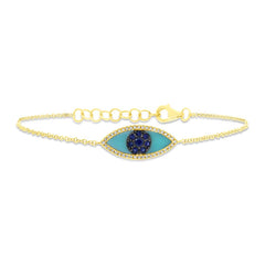 0.06ct Diamond & 0.20ct Blue Sapphire & C. Turquoise 14k Yellow Gold Eye Bracelet 0.06ct Diamond & 0.20ct Blue Sapphire & C. Turquoise 14k Yellow Gold Eye Bracelet