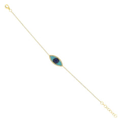0.06ct Diamond & 0.20ct Blue Sapphire & C. Turquoise 14k Yellow Gold Eye Bracelet 0.06ct Diamond & 0.20ct Blue Sapphire & C. Turquoise 14k Yellow Gold Eye Bracelet