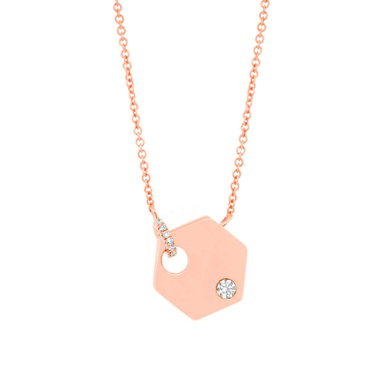 0.05ct 14k Rose Gold Diamond Hexagon Necklace 0.05ct 14k Rose Gold Diamond Hexagon Necklace