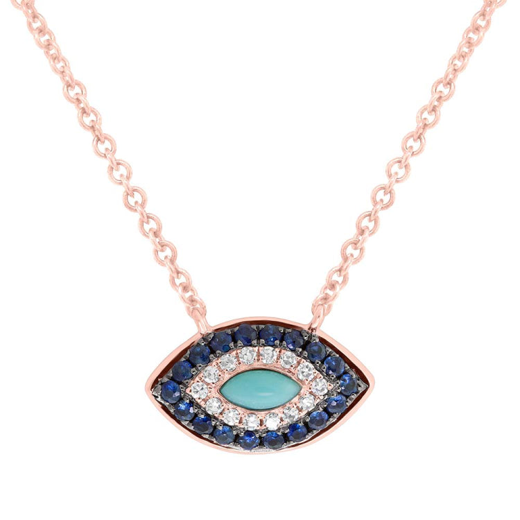 0.05ct Diamond & 0.20ct Blue Sapphire & Composite Turquoise 14k Rose Gold Necklace 0.05ct Diamond & 0.20ct Blue Sapphire & Composite Turquoise 14k Rose Gold Necklace