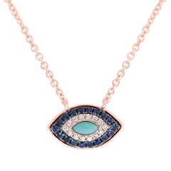 0.05ct Diamond & 0.20ct Blue Sapphire & Composite Turquoise 14k Rose Gold Necklace 0.05ct Diamond & 0.20ct Blue Sapphire & Composite Turquoise 14k Rose Gold Necklace