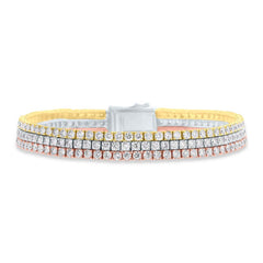 7.18ct 14k 3-Tone Gold Diamond 3 Row Tennis Bracelet 7.18ct 14k 3-Tone Gold Diamond 3 Row Tennis Bracelet