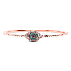 0.39ct Diamond & 0.60ct Blue Sapphire & Composite Turquoise 14k Rose Gold Eye Bangle 0.39ct Diamond & 0.60ct Blue Sapphire & Composite Turquoise 14k Rose Gold Eye Bangle