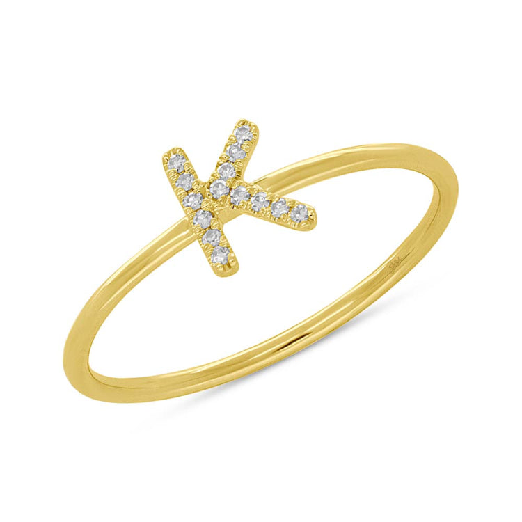 0.05ct 14k Yellow Gold Diamond Lady's Ring - Letter K 0.05ct 14k Yellow Gold Diamond Lady's Ring - Letter K