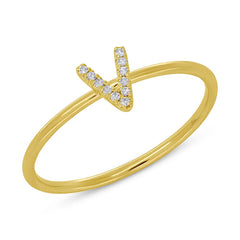 0.04ct 14k Yellow Gold Diamond Lady's Ring - Letter V 0.04ct 14k Yellow Gold Diamond Lady's Ring - Letter V