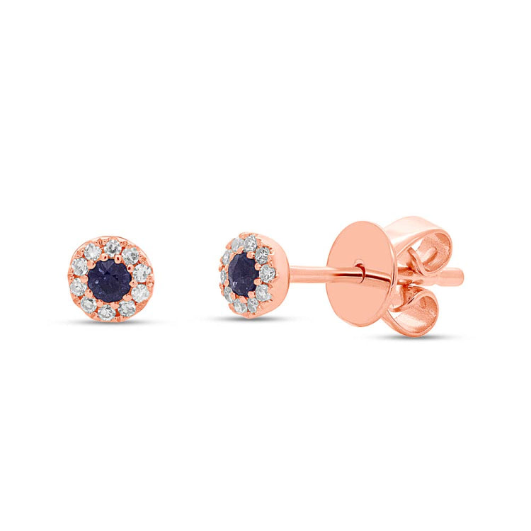 0.05ct Diamond and 0.11ct Blue Sapphire 14k Rose Gold Stud Earring 0.05ct Diamond and 0.11ct Blue Sapphire 14k Rose Gold Stud Earring