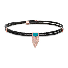 0.06ct Diamond & 0.95ct Composite Turquoise 14k Rose Gold Fringe Cord Choker Necklace 0.06ct Diamond & 0.95ct Composite Turquoise 14k Rose Gold Fringe Cord Choker Necklace